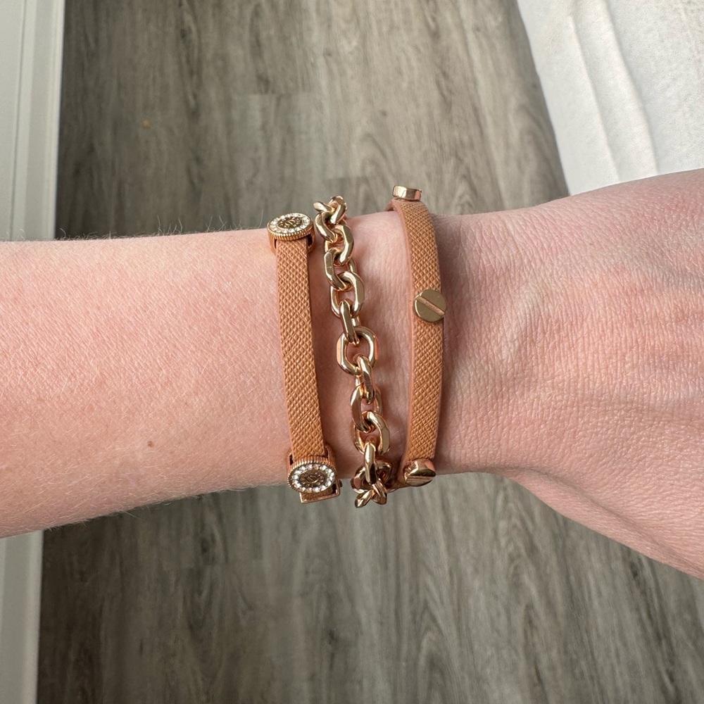 Henri Bendel Leather Wrap Bracelet in Tan/Rose Gold